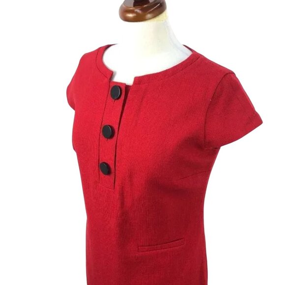 Ann Taylor Red Virgin Wool Knit Sheath Dress w/Pockets Size 12 Lined Classic - Picture 3 of 7